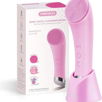 Heatable Vibrating Facial Cleansing Brush - Silicone Face Scrubber for Deep Cleansing and Massage