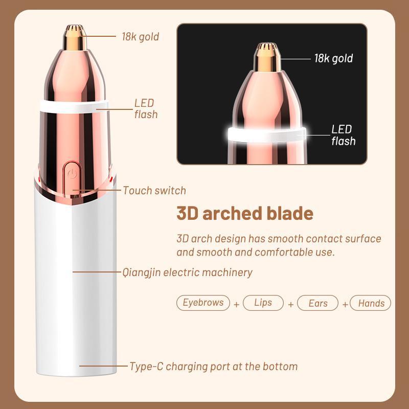 2-in-1 Electric Eyebrow Trimmer and Facial Hair Remover for Women, Portable Lip and Body Shaver