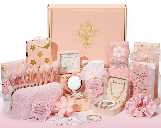 8 PCS Easter Basket Gifts for Tween & Teen Girls, Trendy Makeup Brushes & Bag Set