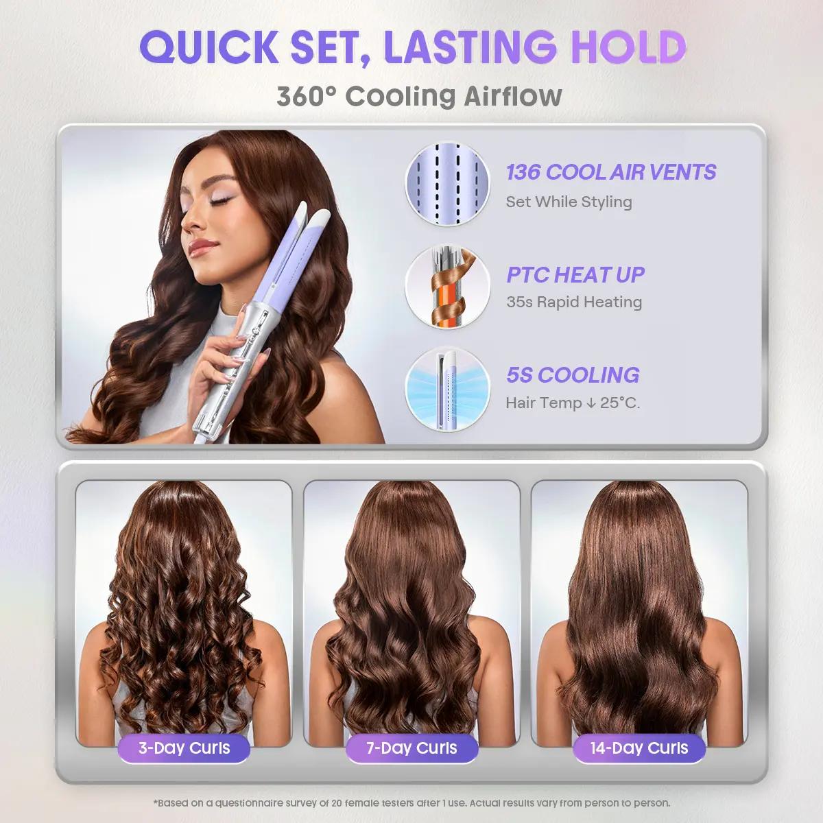 One Touch Airflow Styler Pro - Silver Purple Cool Air Auto-Rotating Curling Iron for 5 Min Quick Styling
