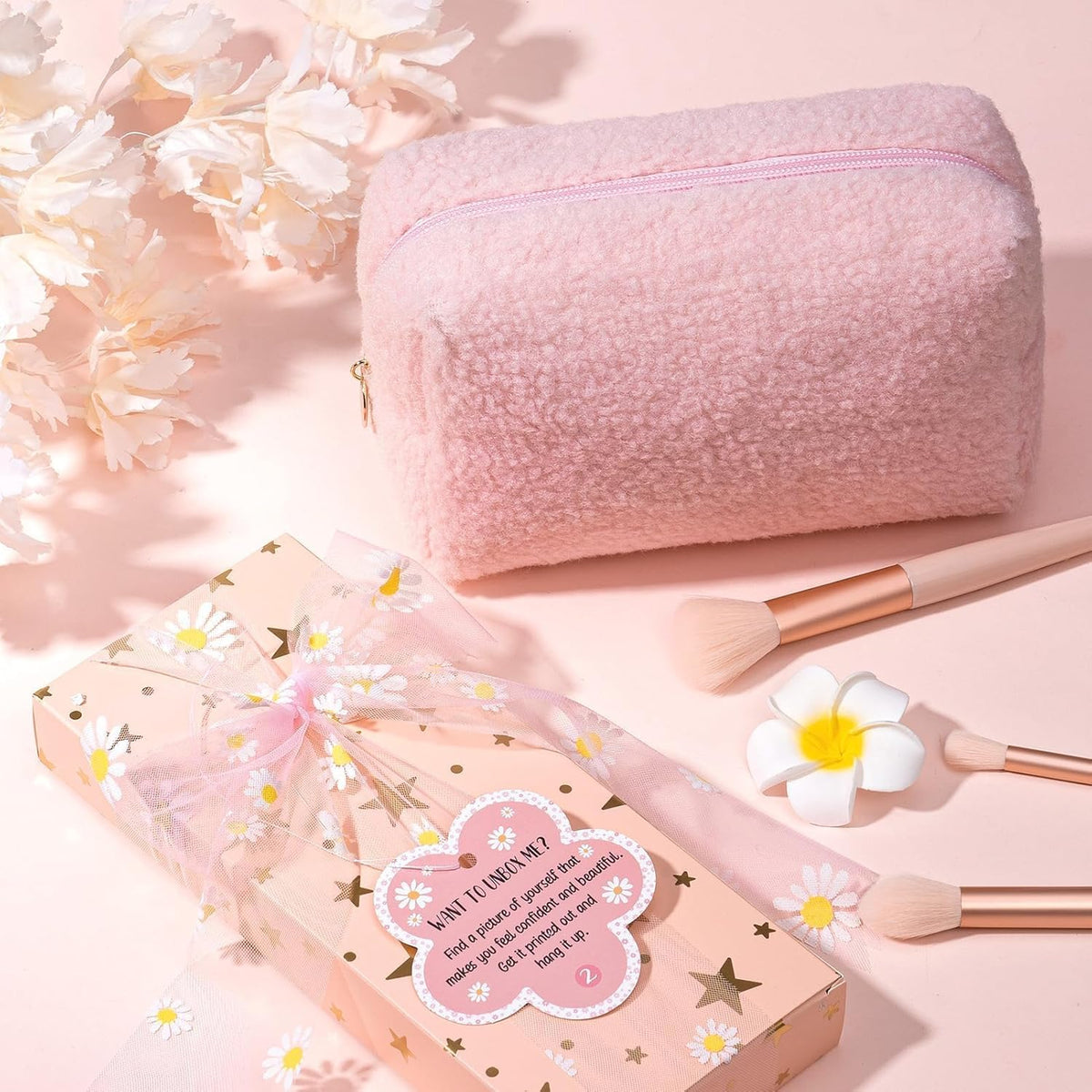 8 PCS Easter Basket Gifts for Tween & Teen Girls, Trendy Makeup Brushes & Bag Set