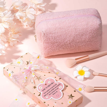 8 PCS Easter Basket Gifts for Tween & Teen Girls, Trendy Makeup Brushes & Bag Set