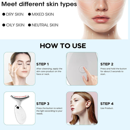 7 Color LED Facial Light Therapy Wand and Neck Massager for Skin Care at Home
