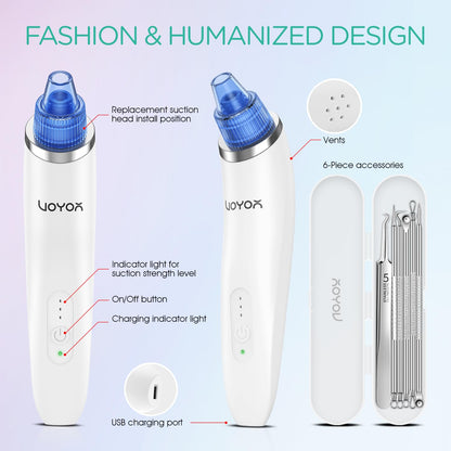 Blackhead Remover Pore Vacuum - Electric Face Cleaner with 6 Suction Heads