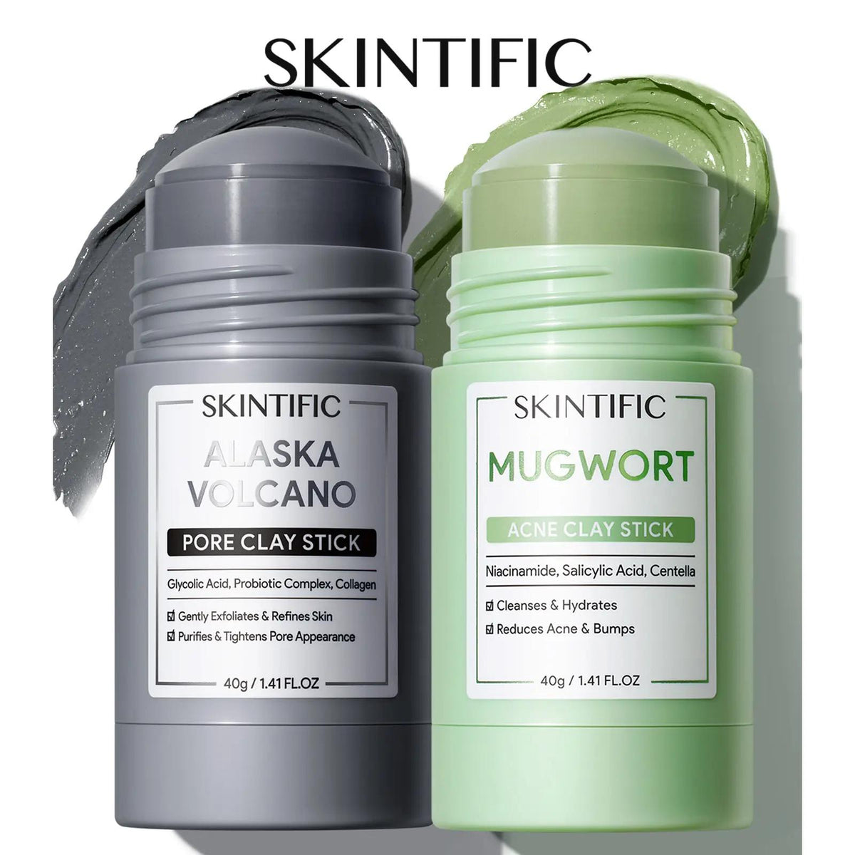 Clay Stick 2PCS Combo - Mugwort Clarifying, Volcanic Detox & Bright Boost Even Tone Deep Pore Cleansing
