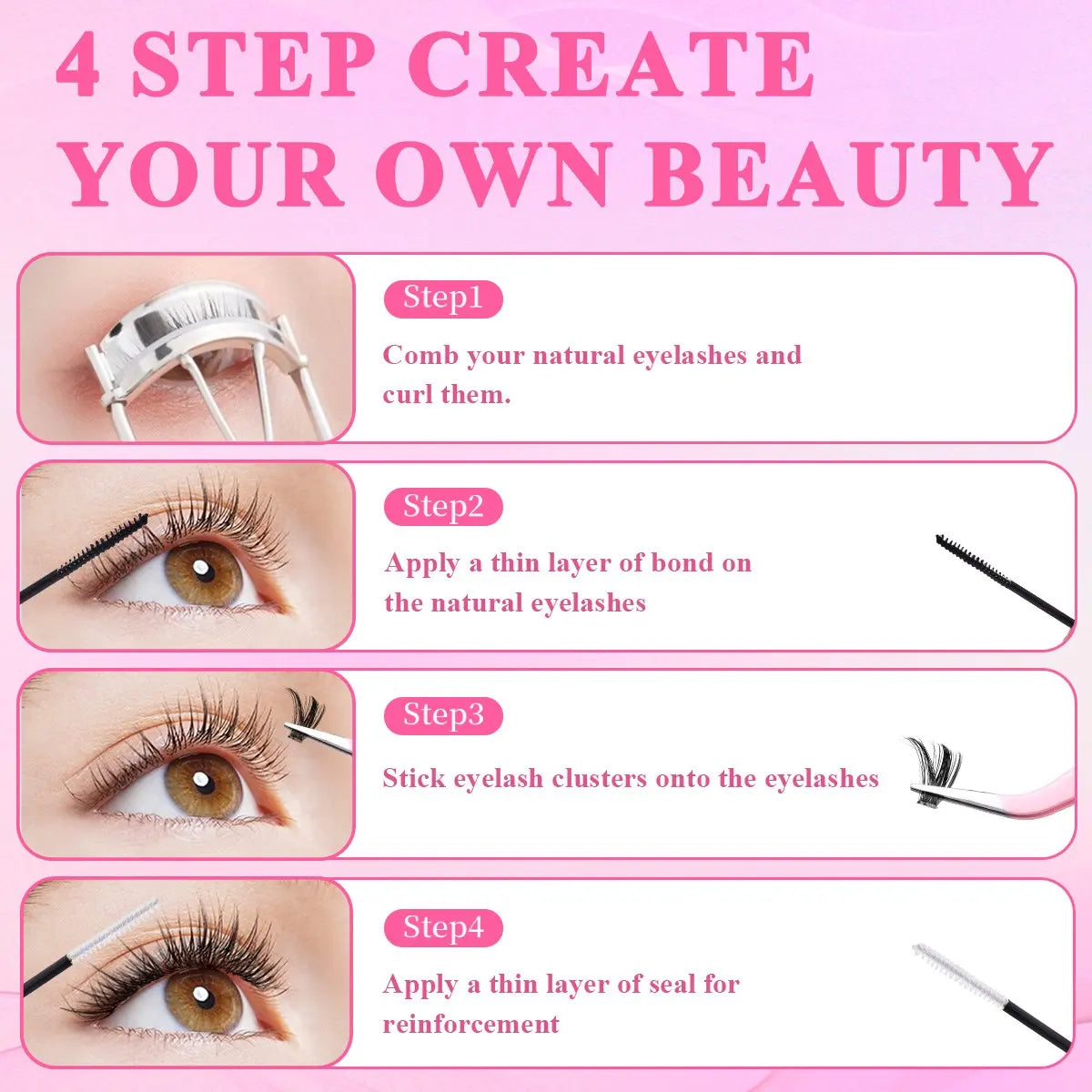 Mixed-Style Lash Clusters Kit, DIY Individual Eyelash Extensions, D-Curl Volume False Eyelashes