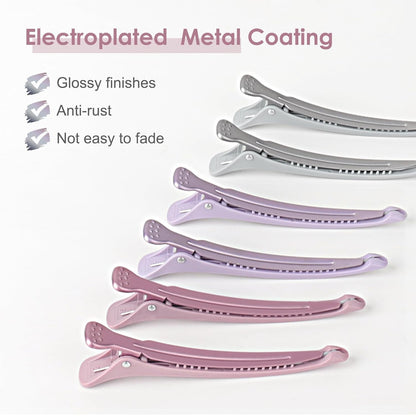 Hair Sectioning Clips with Silicone Band - 6pcs No Crease Duck Billed Clips for Styling and Cutting
