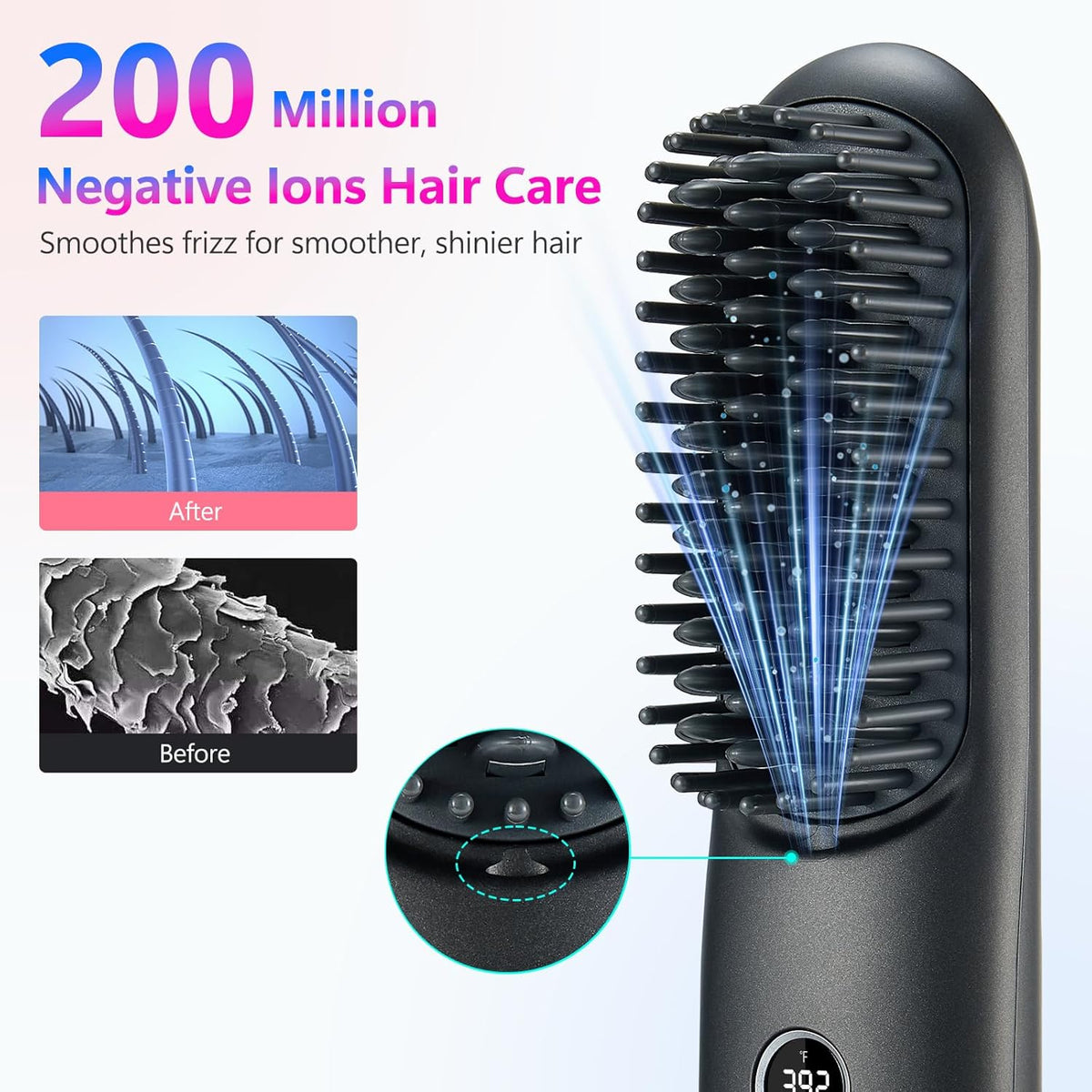 LCD Screen Cordless Hair Straightener and Curler 2 in 1, Rechargeable Negative Ionic Brush