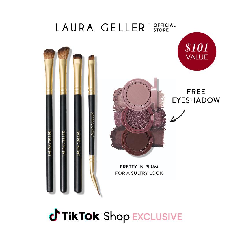 4PC Eye Brush Set with Complimentary Eyeshadow Stack - Professional Blending and Defining Tools