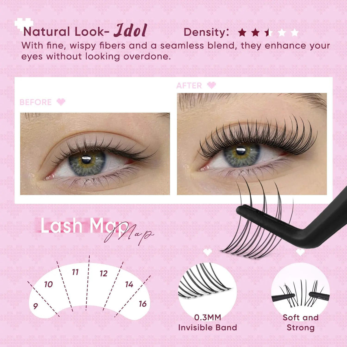 Brown Lash Clusters Kit - D Curl Wispy DIY Eyelash Extension for Natural Makeup