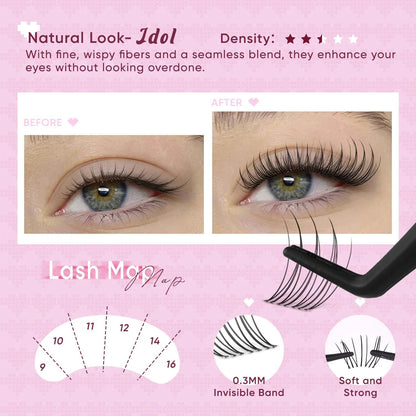 Brown Idol Lash Clusters Kit - D Curl Wispy Extension Kit for Natural DIY Makeup