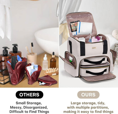 Large Double Layer Travel Makeup Organizer Case with 2 Removable Toiletry Bags
