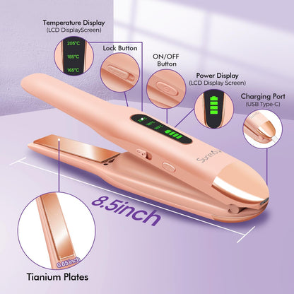 Cordless Hair Straightener, Titanium Portable Flat Iron for Travel, 2 in 1 Mini Styler with Comb & Clip