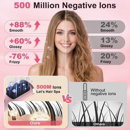 Cordless Hair Straightener Brush, Portable 500 Million Ions Smooth Straightening Comb, MCH Fast Heating