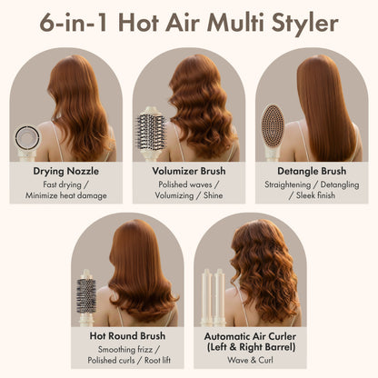 6-in-1 Hot Air Multi-Styler & Auto-Wrap Curler Set with Luxury Case, Frizz-Free Blowout Brush