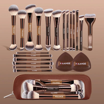 22-Piece Professional Makeup Brush Set with Storage Bag and Powder Puffs