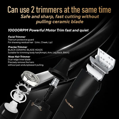 Electric Groin and Body Hair Trimmer for Men and Women, Waterproof Dual Head Shaver