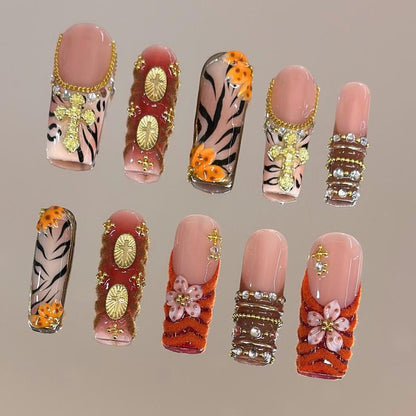 Autumn Spice Collection - 100% Handcrafted 3D Press-On Nails, Reusable Salon-Quality Gel Luxury