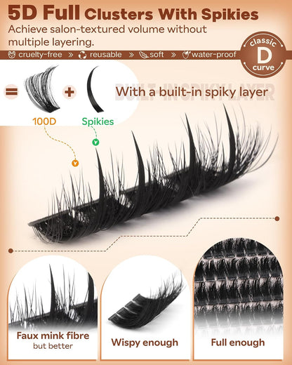 Manga Lash Clusters With Spikes Wispy Eyelash Extensions Fluffy Anime Individual Lashes (D Curve 12-18mm 204pcs)