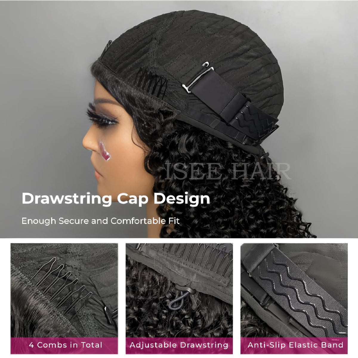 3-in-1 Half Wig Human Hair Glueless Kinky Curly Drawstring Seamless Clip-In Flip Over Wig 180% Density 18 Inch