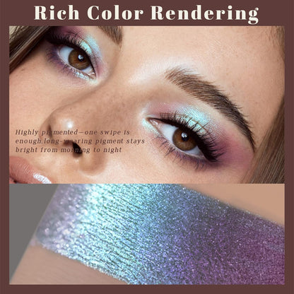 Duochrome Plum Mauve Green Blue Glitter Eyeshadow Palette, Holographic Chameleon Shimmer Metallic Eye Shadow