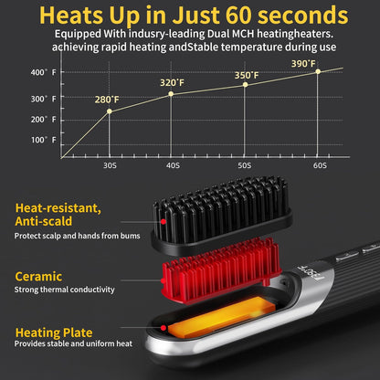 Cordless 2-in-1 AI Smart Hair Styler - Fast 30s Heat USB Rechargeable Portable Travel Comb