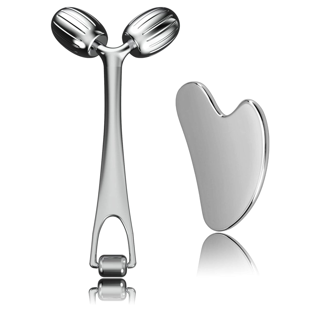 Stainless Steel Gua Sha Facial Tools and Face Roller Set for Skincare and Sculpting