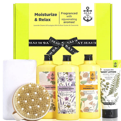 Luxury Spa Gift Basket for Women - Lavender Rose Chamomile Eucalyptus Bath Set