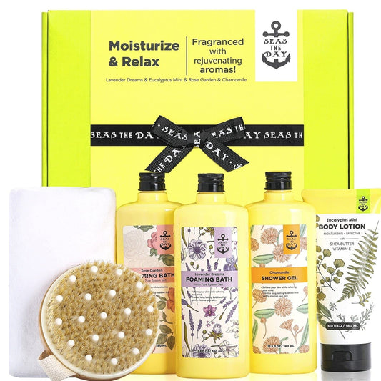 Luxury Spa Gift Basket for Women - Lavender Rose Chamomile Eucalyptus Bath Set