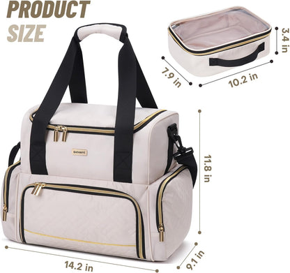 Large Double Layer Travel Makeup Organizer Case with 2 Removable Toiletry Bags
