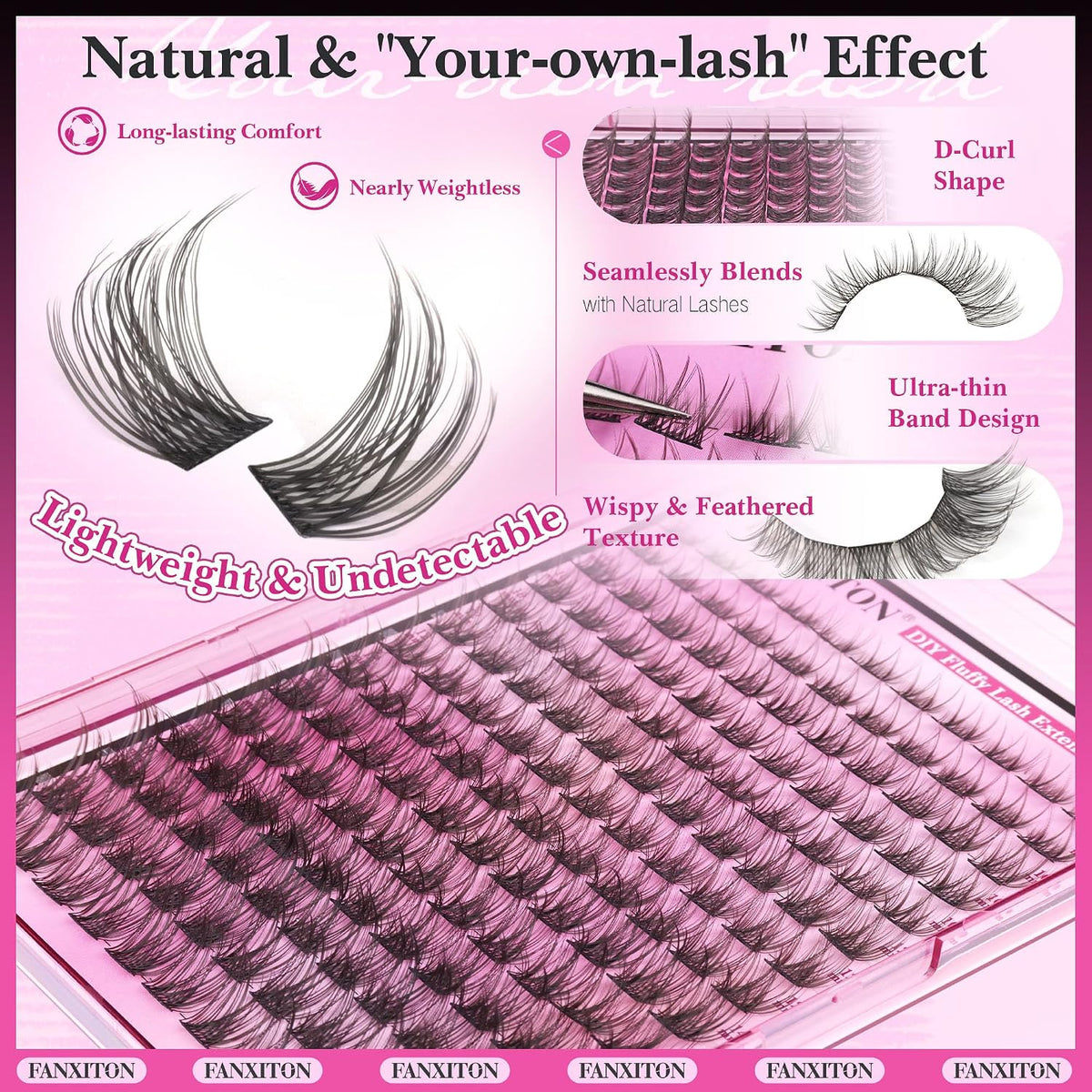 DIY Lash Extension Kit - 154 Pcs Natural Wispy Clusters, D Curl 8-16mm with Bond, Seal, and Tweezers