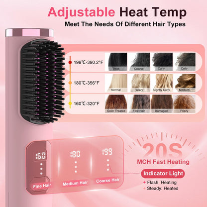 Cordless Hair Straightener Brush, Portable 500 Million Ions Smooth Straightening Comb, MCH Fast Heating