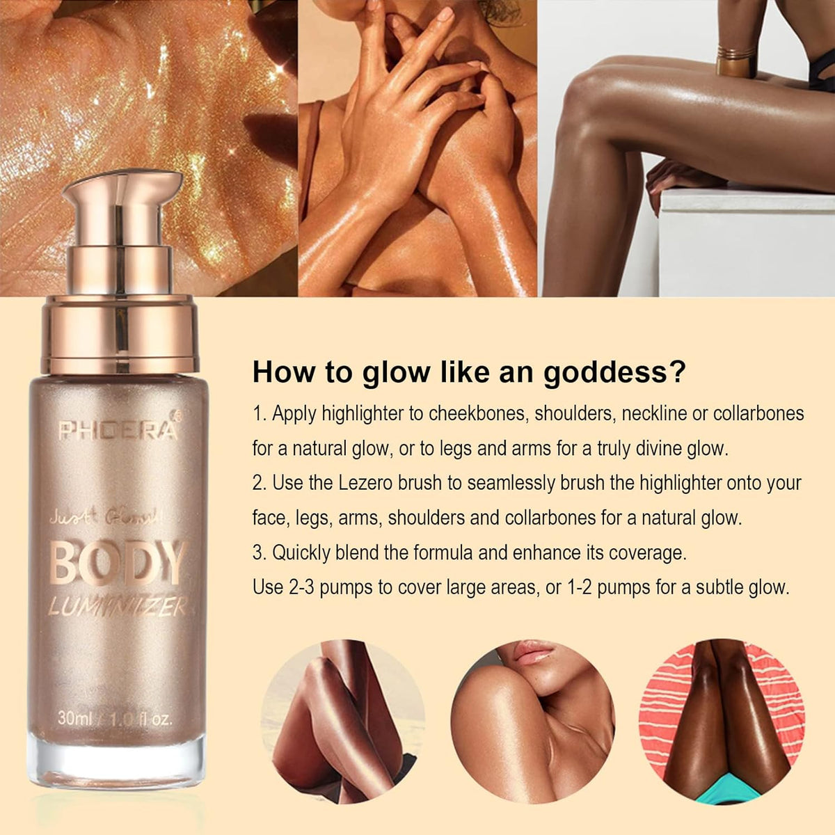 Rose Gold Body Shimmer Oil - Natural Glow Luminizer & Moisturizing Liquid Highlighter, 1oz