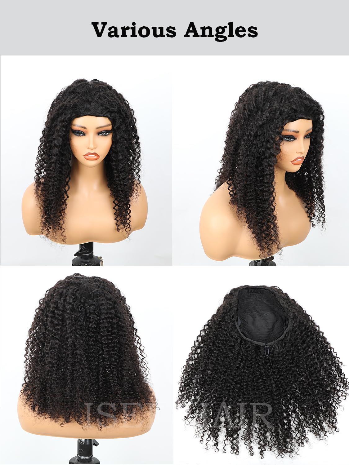 3-in-1 Half Wig Human Hair Glueless Kinky Curly Drawstring Seamless Clip-In Flip Over Wig 180% Density 18 Inch