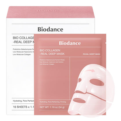 Bio-Collagen Real Deep Mask, Hydrating Overnight Hydrogel Face Mask, Pore Minimizing, 16 Sheets