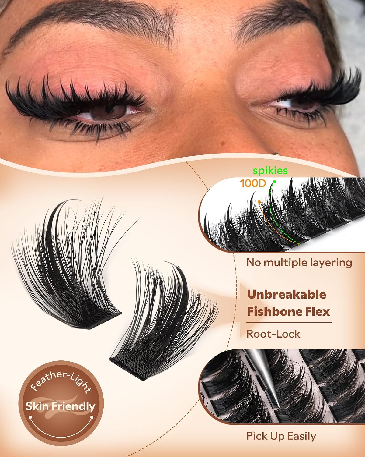 Manga Lash Clusters With Spikes Wispy Eyelash Extensions Fluffy Anime Individual Lashes (D Curve 12-18mm 204pcs)