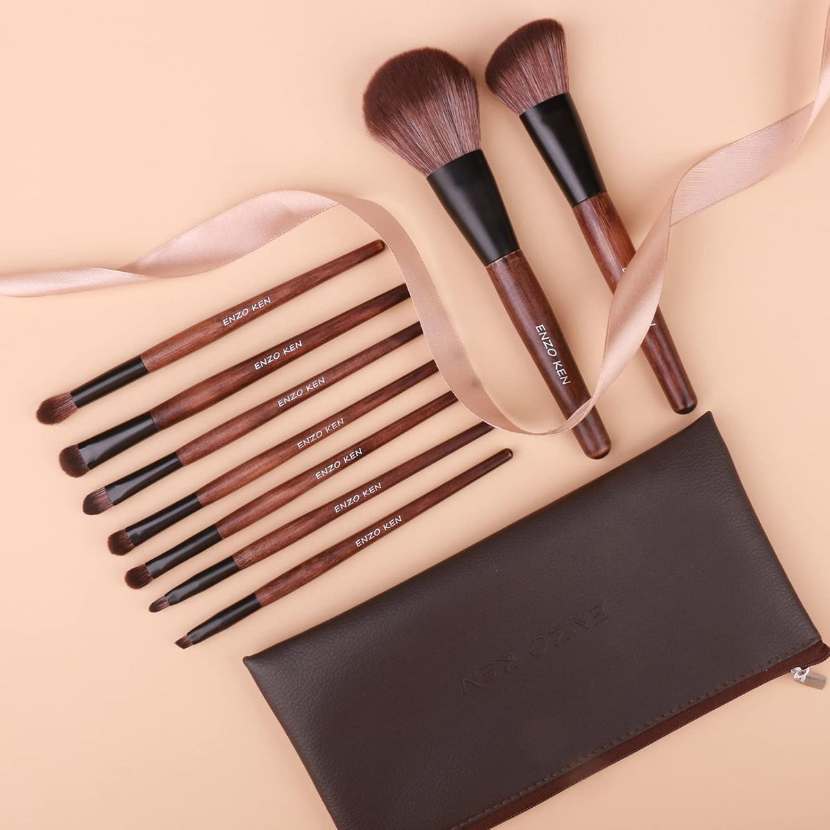 Professional Bamboo Makeup Brush Set with Natural Sable Hair and Travel Case, 7-Piece Kit