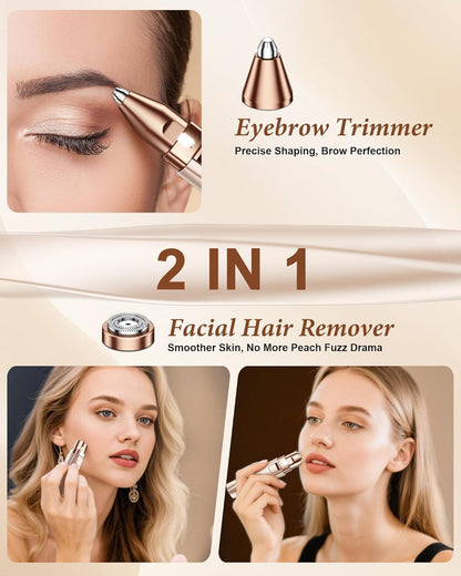 2 in 1 Rechargeable Facial Hair Remover and Eyebrow Trimmer for Women - Painless Electric Face Shaver