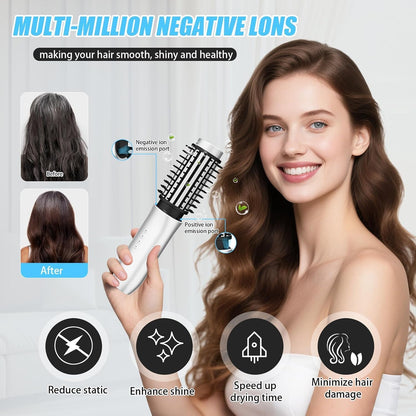 Cordless 1.5-inch Curling Iron Brush, 3-in-1 Portable Heated Round Straightening Brush