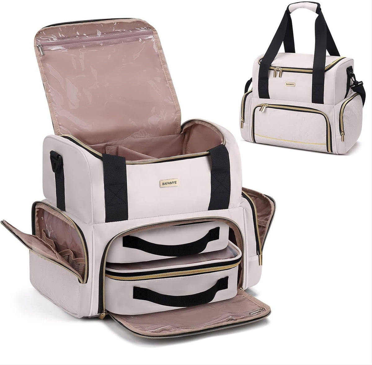 Large Double Layer Travel Makeup Organizer Case with 2 Removable Toiletry Bags