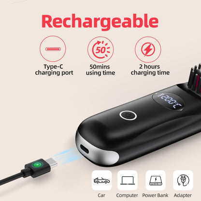 Cordless Hair Straightener Brush - Portable Mini Hot Comb with Negative Ion and LED Display
