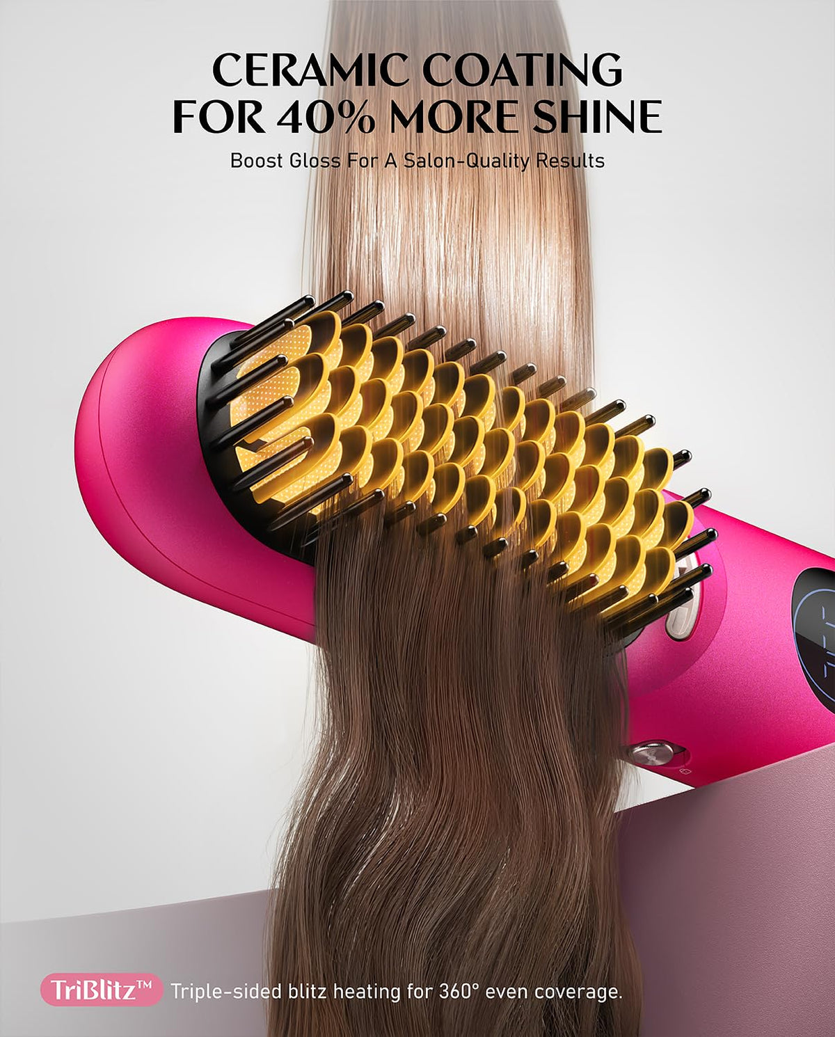 Portable Hair Straightener Brush, Cordless Straightening Comb with Large Heating Area & Ceramic Coating - Pink