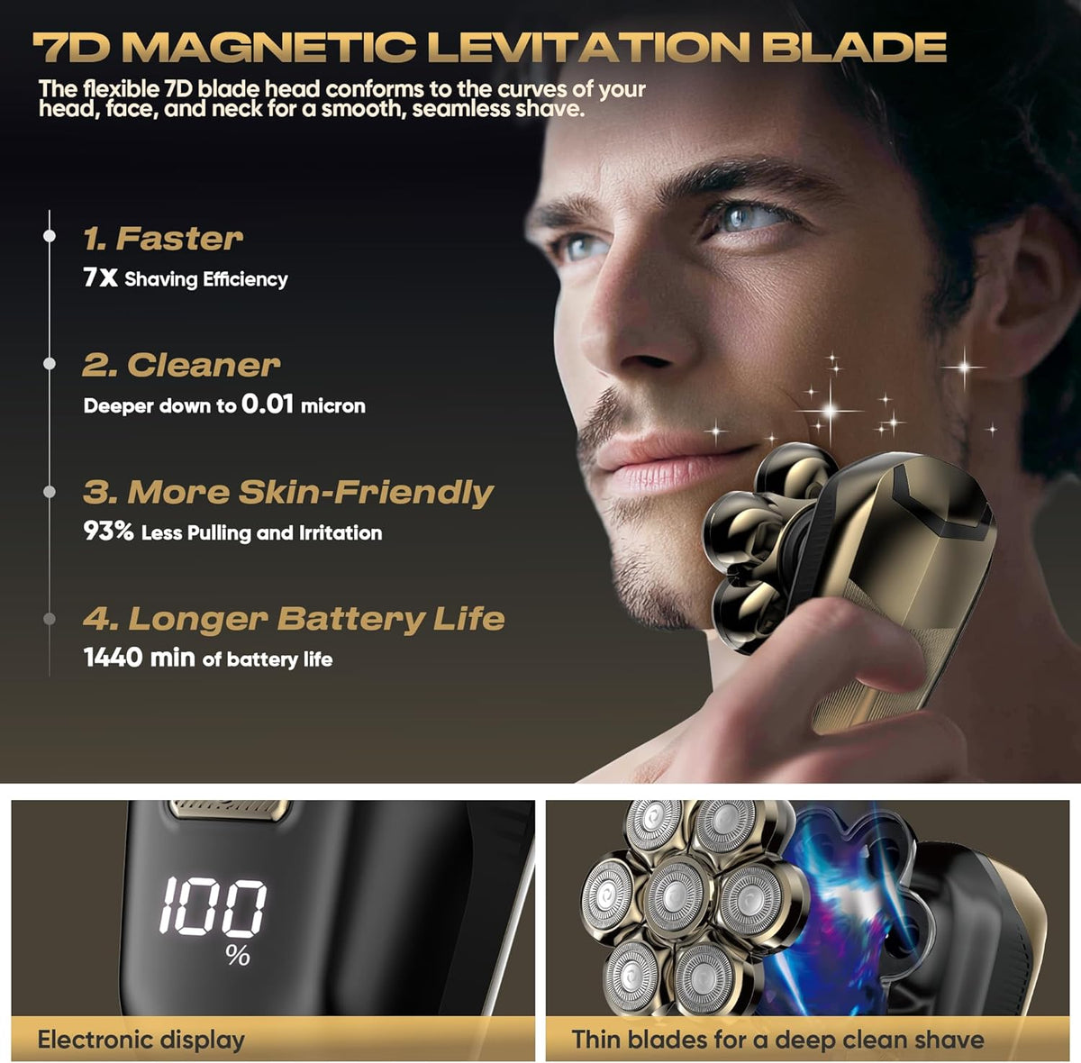 7D Magnetic Electric Shaver for Men & Women, Waterproof Bald Head Trimmer Kit