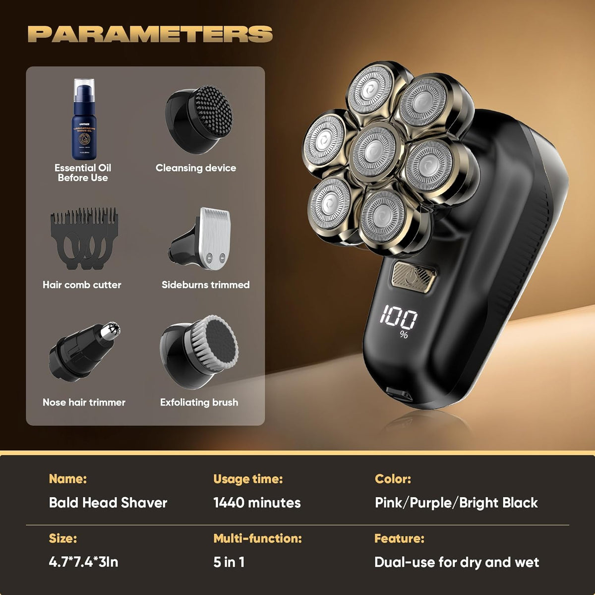 7D Magnetic Electric Shaver for Men & Women, Waterproof Bald Head Trimmer Kit