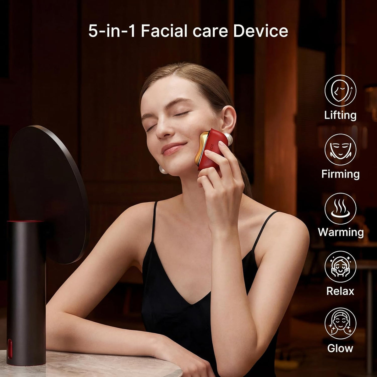 LED Red Light Therapy Face & Neck Massager - Electric Gua Sha Tool with Heat & Vibration