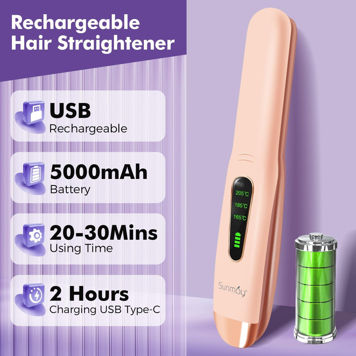 Cordless Hair Straightener, Titanium Portable Flat Iron for Travel, 2 in 1 Mini Styler with Comb & Clip