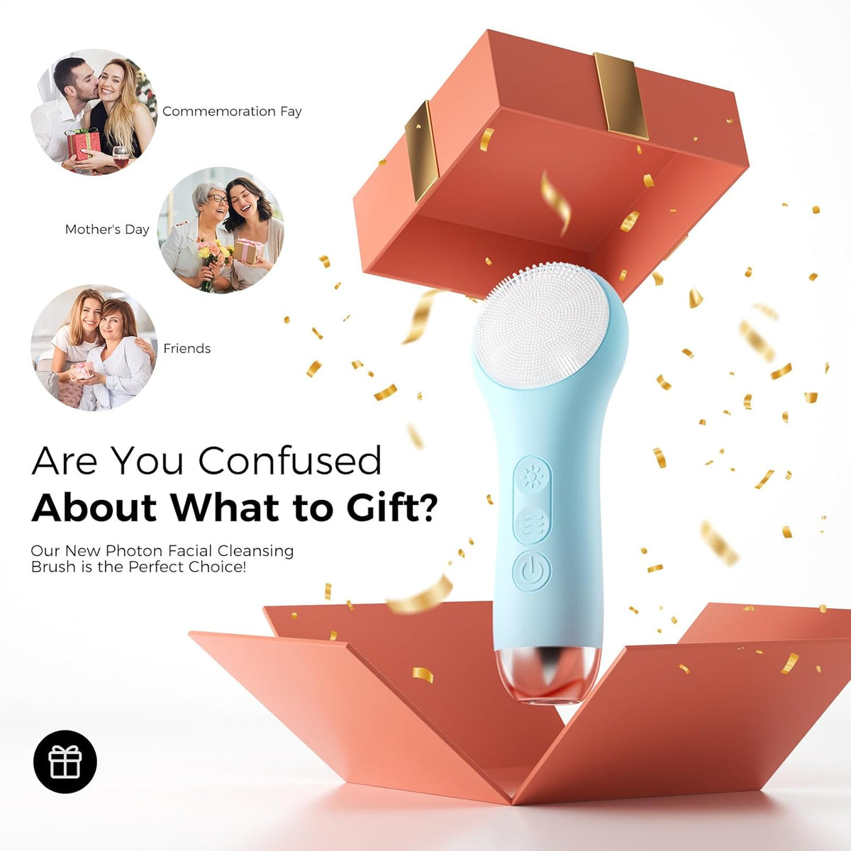 Waterproof Rechargeable Face Cleansing Brush with 4 LED Light Modes & 5-Speed Massage