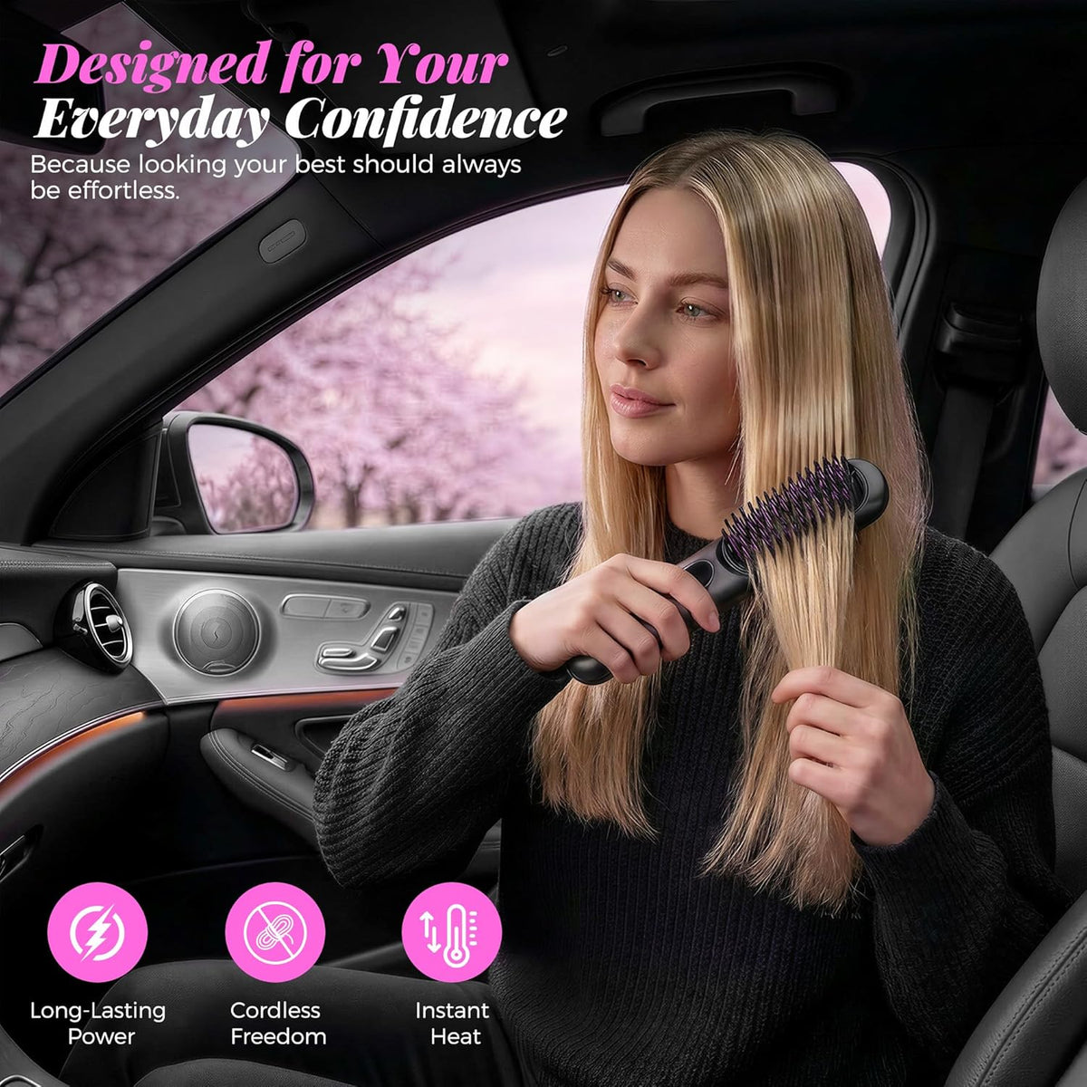 Cordless Hair Straightener Brush, Portable Mini Straightener with MCH Heating & Ionic Ceramic Care