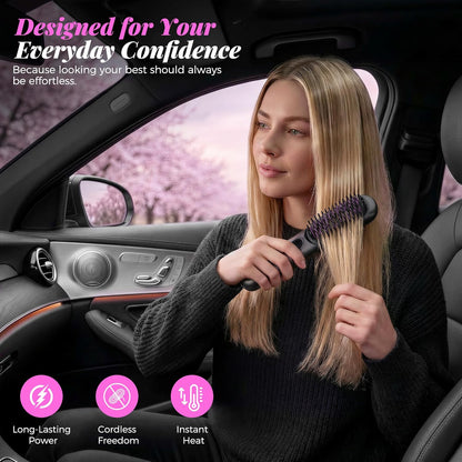 Cordless Hair Straightener Brush, Portable Mini Straightener with MCH Heating & Ionic Ceramic Care