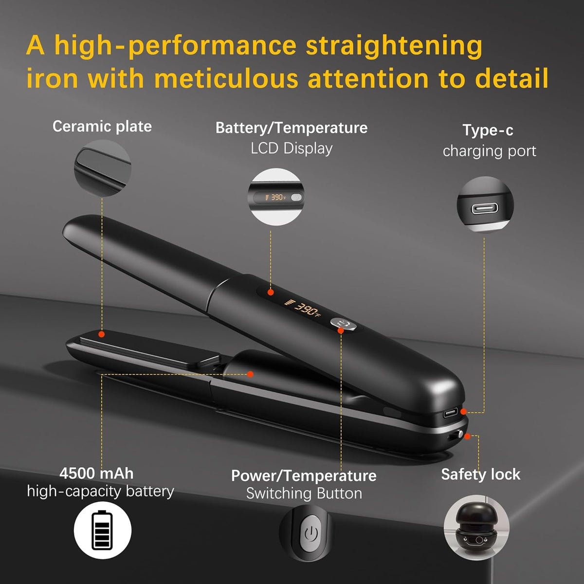 Cordless 2-in-1 Hair Straightener and Curler, Mini Portable Ceramic Flat Iron with 4500mAh Battery